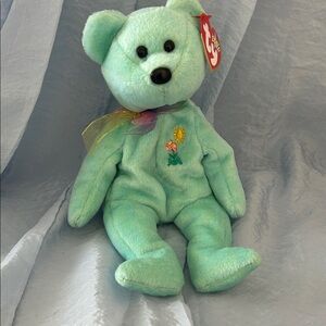 VTG 2000 Ty Mint Green Plush “Ariel” Bear with Embroidered Flowers Beanie Baby